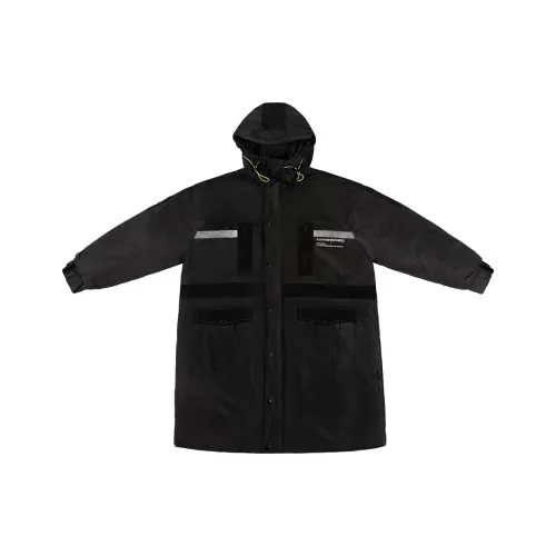RUNNINWHEEL Letter Hooded Loose Fit MID Length Down Jacket Unisex Black RUNNINWHEEL Буква С капюшоном Свободный крой MID Длина Пуховая куртка Унисекс Черный