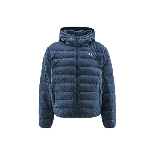 CAT x Transformers FW22 Cartoon Letter Solid Color Hooded Down Jacket Unisex Dark Blue