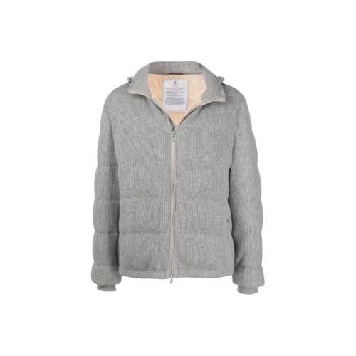 BRUNELLO CUCINELLI Однотонный С капюшоном Свободный крой Пуховая куртка Мужская Серый