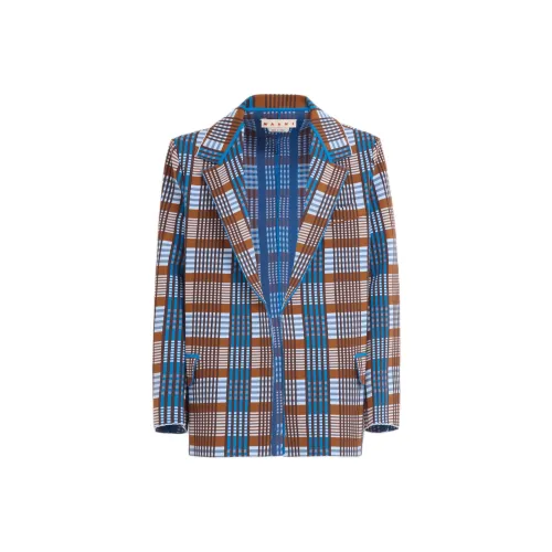 MARNI Коричневый и Синий Клетчатый Технологический Трикотажный Блейзер Бизнес Костюм Пальто Мужской Синий