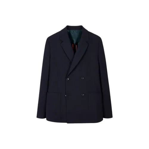 Paul Smith Темно-синий Сиерсакер Check Двойной Брейстед Блейзер Бизнес Костюм Мужской Navy