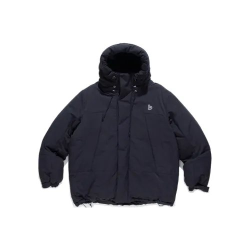 BENT IDEA Однотонный С капюшоном Свободный крой Утолщенный Пуховик Унисекс Черный