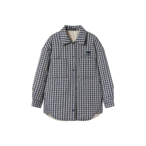 MODITEC Клетка Отложной воротник Свободный крой Хлопковый пуховик Унисекс Синий Белый