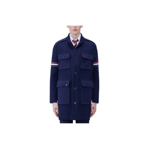 THOM BROWNE· Хлопок Кашемир Шаль-воротник Нарукавная повязка Пальто Мужской Синий