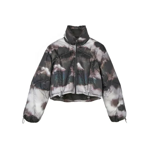 VANN VALRENCÉ Градиентный Камуфляж Колорблок Воротник-стойка без капюшона Очень короткий Пуховик Унисекс Серый