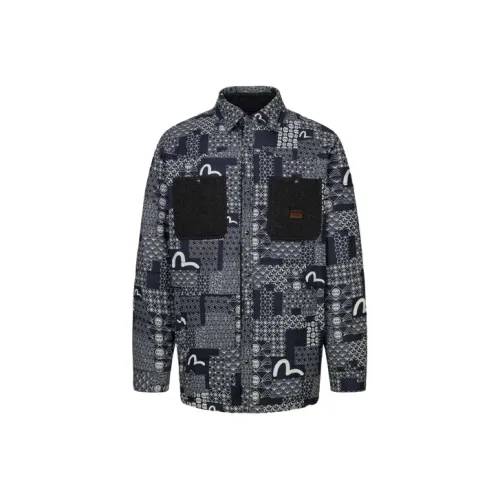 EVISU Темно-синий Синий С принтом по всей поверхности Мужской пуховик (пуховая куртка)