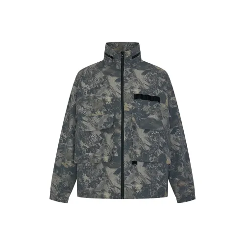 URBAN REVIVO Куртка Мужская Серый Зеленый С принтом