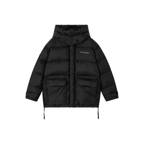 Lilbetter Однотонный С капюшоном Свободный крой Утолщенный MID Длина Пуховик Мужской Черный