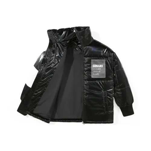 GENANX Воротник-стойка свободный крой хлопковый пуховик унисекс черный