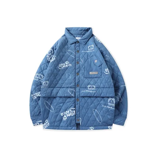 LAMLICKA Letter Lapel Loose Fit Thickened Cotton Down Jacket Unisex Blue LAMLICKA Письмо Отложной воротник Свободный крой Утолщенный хлопковый пуховик Унисекс Синий