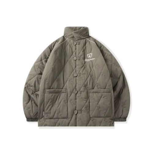 LAMLICKA Letter Lapel Loose Fit Thickened Cotton Down Jacket Unisex Coffee