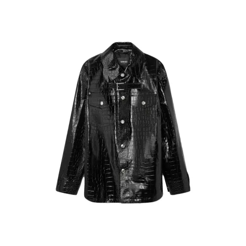 VERSACE Croc Effect Кожа Блоуз Куртка Куртки Пальто Мужской Черный