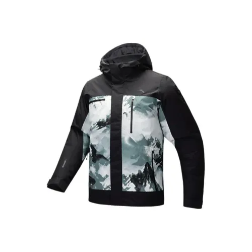 ANTA x ZHONGGUOGUOJIADILI LIANMINGKUAN Outdoor Collection Пуховик Мужской Основной черный Полный с принтом