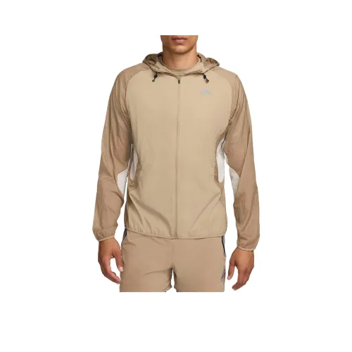 nike Trail Aireez Мужская беговая куртка Куртки Пальто Мужской Хаки Светлый костный Черный