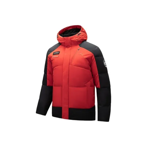 ANTA ZONGXUNXILIE Пуховик Мужской Классический Красный Основной Черный