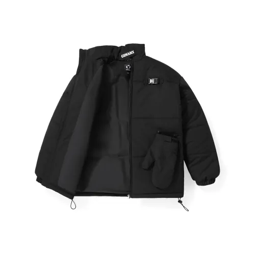 GENANX Однотонный Воротник-стойка Свободный крой Утолщенный Пуховик Унисекс