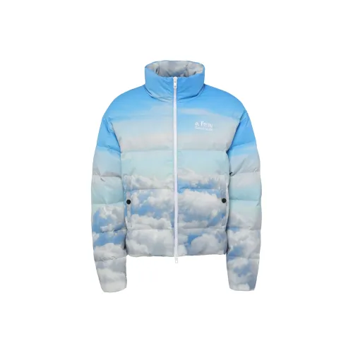 AFGK совместный бренд FW22 Буква Воротник-стойка Без капюшона Свободный крой Пуховая куртка Унисекс Белый Синий