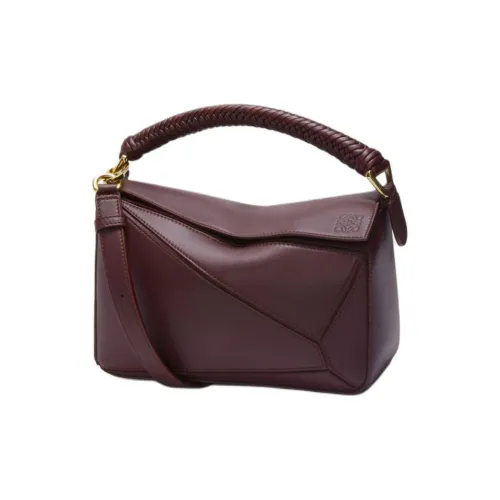 LOEWE Пазл Гладкий Телячья кожа Сумка через плечо Сумка Маленькая Женская Темно-бордовый цвет
