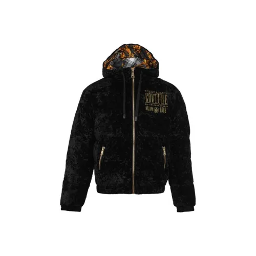 VERSACE JEANS COUTURE Letter Hooded Down Jacket Men's Black