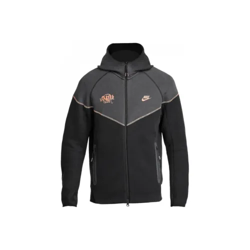 Nike x Central Cee Tech Fleece Windrunner Куртка Мужская Черная Угольный Металлический Красный Бронза