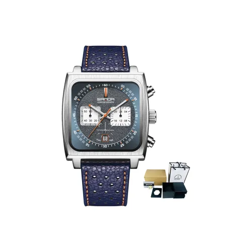 Sanda Кварцевый механизм кожаный ремешок мужские часы черный циферблат