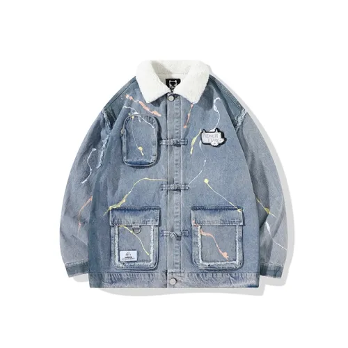 LAMLICKA Letter Lapel Loose Fit Thickened Cotton Down Jacket Unisex Blue LAMLICKA Письмо Отложной воротник Свободный крой Утолщенный хлопковый пуховик Унисекс Синий