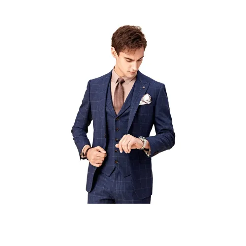 DIKENI Бизнес-костюм мужской синий смешанный клетка