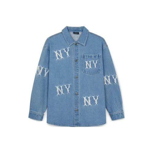 Mlb Base Logo New York Yankees Denim Jacket Unisex Light Sky Blue МЛБ Базовый Лого Нью-Йорк Янкиз Деним Куртка Унисекс Легкий Небесно-Синий