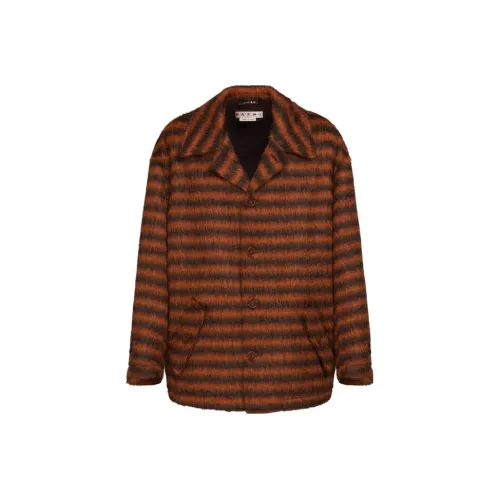 MARNI Полосатый Мохер Кабан Пальто Мужской Оранжевый