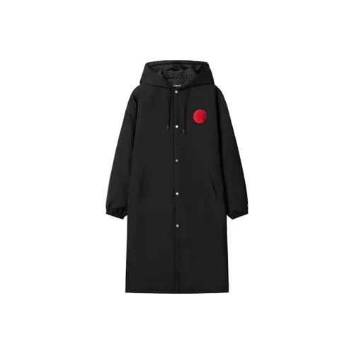 RICKYOUNG Буква Форма С капюшоном Утолщенный и с флисовой подкладкой Длинный пуховик Унисекс Черный