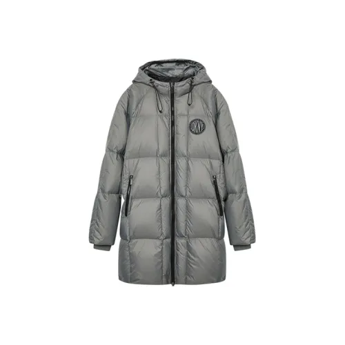 DKNY FW22 Однотонный С капюшоном Утолщенный MID Длина Пуховик Мужской Темно-серый