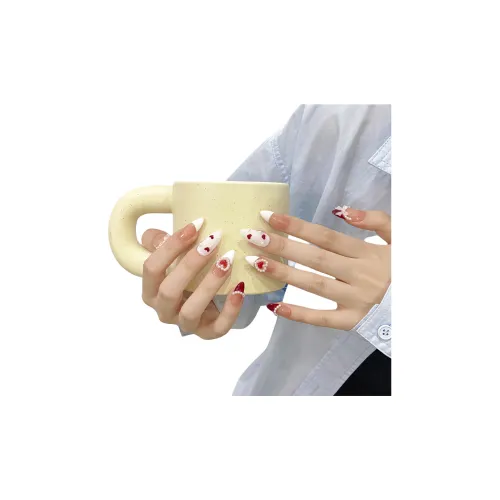 Yun Yue Joe Ручной стиль Instagram стиль Бант Ручной рисунок Премиум Кошачий глаз False Nail Миндаль Красный Градиентный Французский