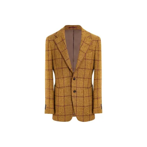 CULTUM Бизнес-костюм мужской коричневый и желтый в клетку
