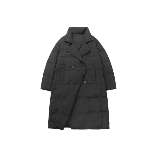 DENGYAN Однотонный Отложной воротник Свободный крой MID Длина Пуховая куртка Унисекс