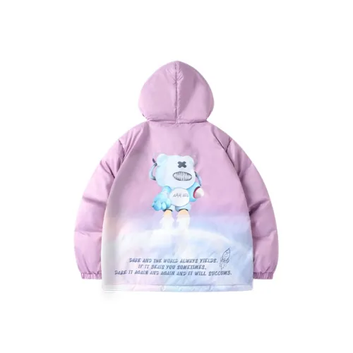 LAMLICKA Мультяшный С капюшоном Свободный крой Утолщенный пуховик Унисекс Фиолетовый