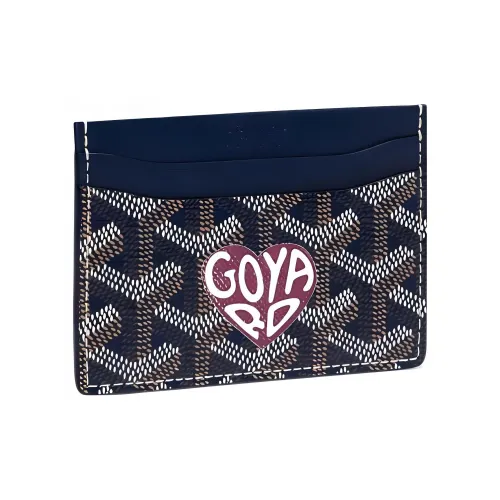 GOYARD Saint Sulpice Холст Телячья кожа Держатель для карт Держатель для карт Унисекс Морской синий и Бургунди Маленькое сердце