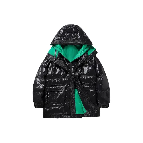 DENGYAN Однотонный с капюшоном свободный крой длина пуховик унисекс