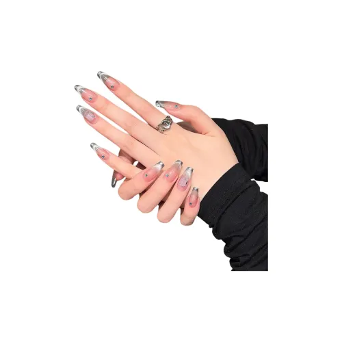 Yun Yue Joe Морская соль Мята Французский Улыбка Кошачий глаз False Nail Средний LADDER Розово-синий Градиентный Coquette 25мм