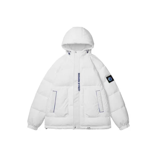 SESAME STREET Мультяшная буква Геометрический узор С капюшоном Свободный крой Утолщенный пуховик Унисекс