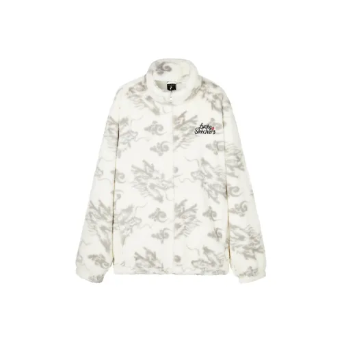 Skechers Новый год S Цвет Бархат Feel Куртка Унисекс Белый Подкладочная ткань Драконий Узор Полный С принтом