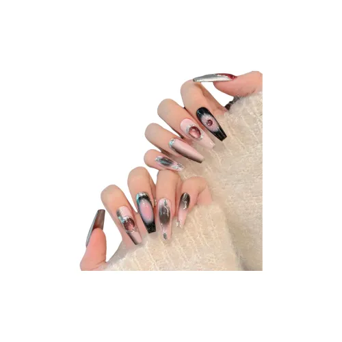 Yun Yue Joe Розовый Галактический False Nail MID Длина (размер в длину) Черно-розовый Градиентный Coquette 30MM