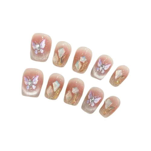 Yun Yue Joe Shang Chunshan Элегантность Кошачий глаз False Nail Короткий LADDER Телесный Градиентный Flashing