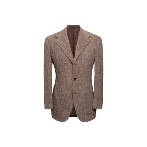 CULTUM Бизнес-костюм мужской кофейно-бежевый разноцветный узор "елочка"