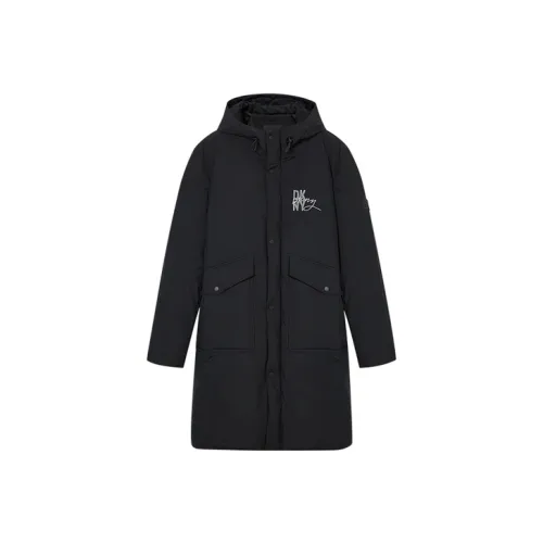 DKNY FW22 Однотонный С капюшоном Утолщенный MID Длина Пуховик Мужской Черный