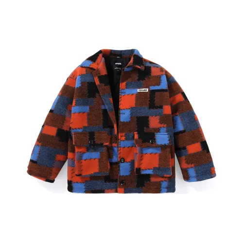 GENANX Шахматный узор Отложной воротник Свободный крой Пуховая куртка Унисекс