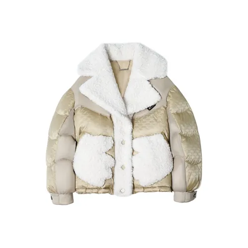 Monchhichi Письмо Меховой воротник Свободный крой Утолщенный LONG DOWN JACKET Унисекс Шампанское