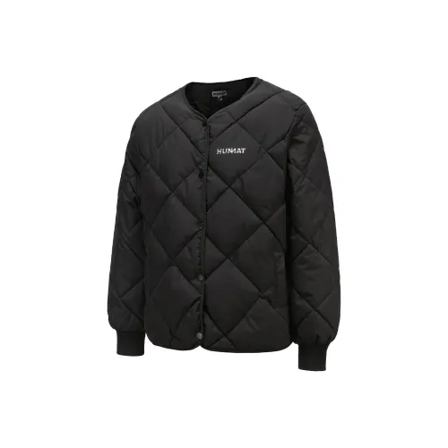 HUMNAT Однотонный Без воротника Свободный крой Пуховая куртка Унисекс Черный