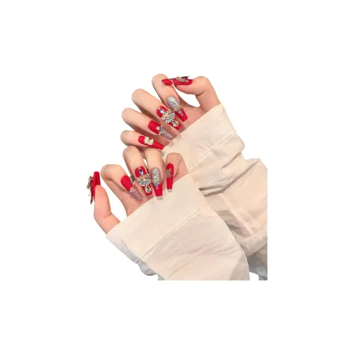 Yun Yue Joe Ten Li Красный Красота с Феникс Корона And Красный Veil False Nail Длинный Заостренный Мягкий Однотонный Flashing 30MM