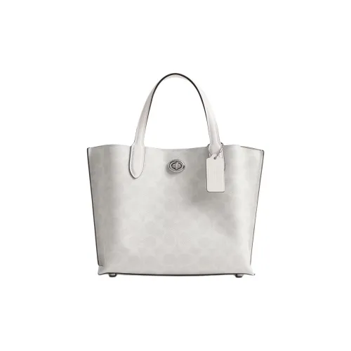 COACH Willow Покрытый холст Тоут Сумка Сумка для покупок Сумка через плечо Сумка среднего размера Женская Мел Белый