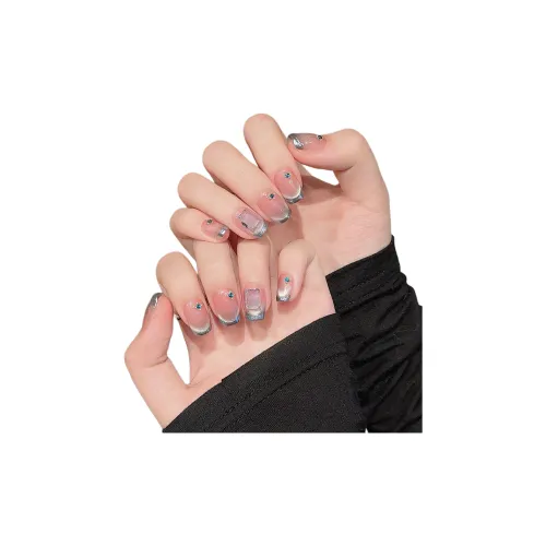 Yun Yue Joe Морская соль Мята Французский Улыбка Кошачий глаз False Nail Короткий LADDER Голубой и розовый Градиентный Стиль Инстаграм 15мм